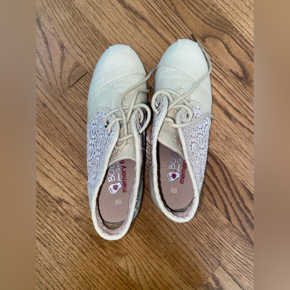 Bobs (From Sketchers) Cream Heeled Shoes, Size W8